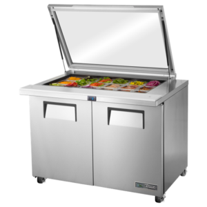 MASĂ FRIGORIFICĂ PREPARARE 2 UȘI, 340L, 18 GN 1/6, CAPAC STICLĂ